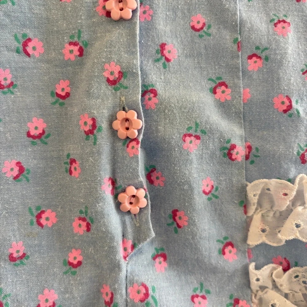 Vintage 80's Lightning Bug Baby Blue Dainty Floral Ruffle Girls Romper 6-9 month